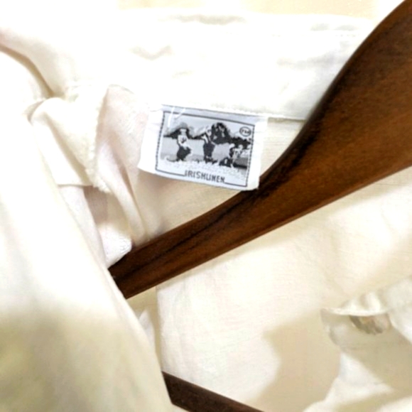 Irish Linen Button White Floral Blouse 3/4 Sleeves - Sz M - Picture 4 of 4